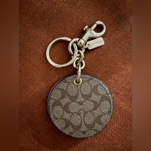 Coach Brown and Tan Signature Round Keychain
